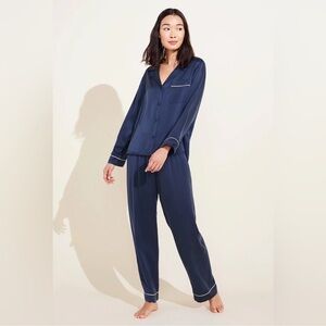 Eberjey Inez Washable Silk Long PJ Set in Navy XS